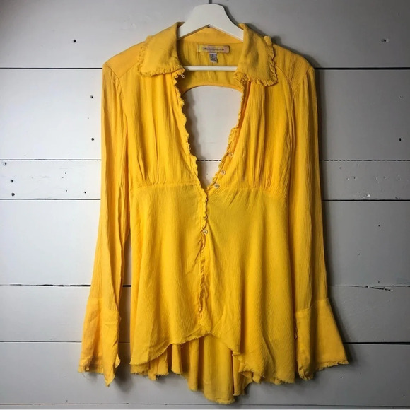 Urban Outfitters Lenna Open-Back Babydoll Top in Yellow Size Small - Picture 4 of 12